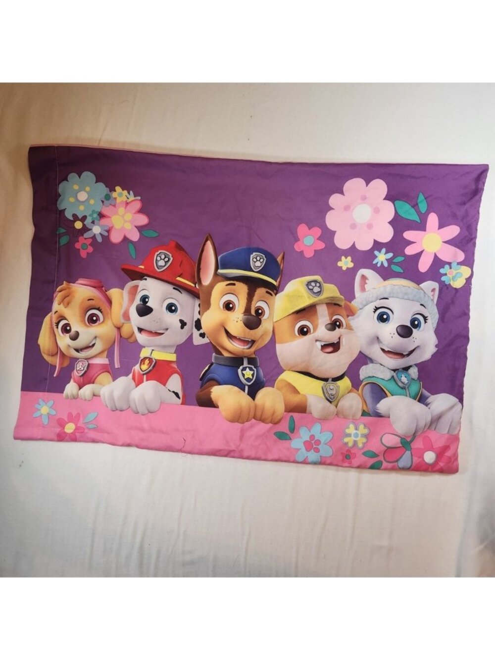 Paw Patrol Reversible Pillowcase Skye Floral Pink Purple Standard Kids Bedding